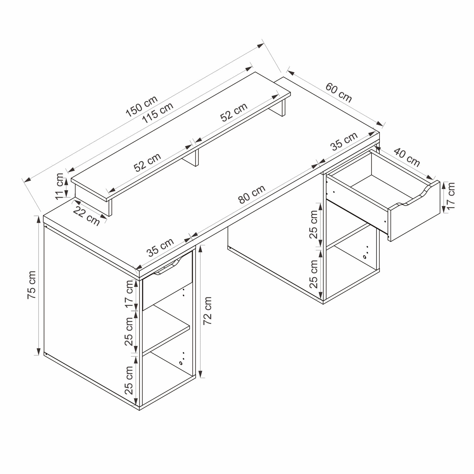 Γραφείο Υπολογιστή και Μελέτης Ανθρακί 150x75x60 εκ 506MNR3861
