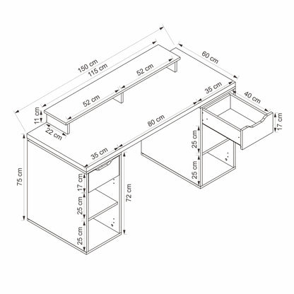 Γραφείο Υπολογιστή και Μελέτης Ανθρακί 150x75x60 εκ 506MNR3861