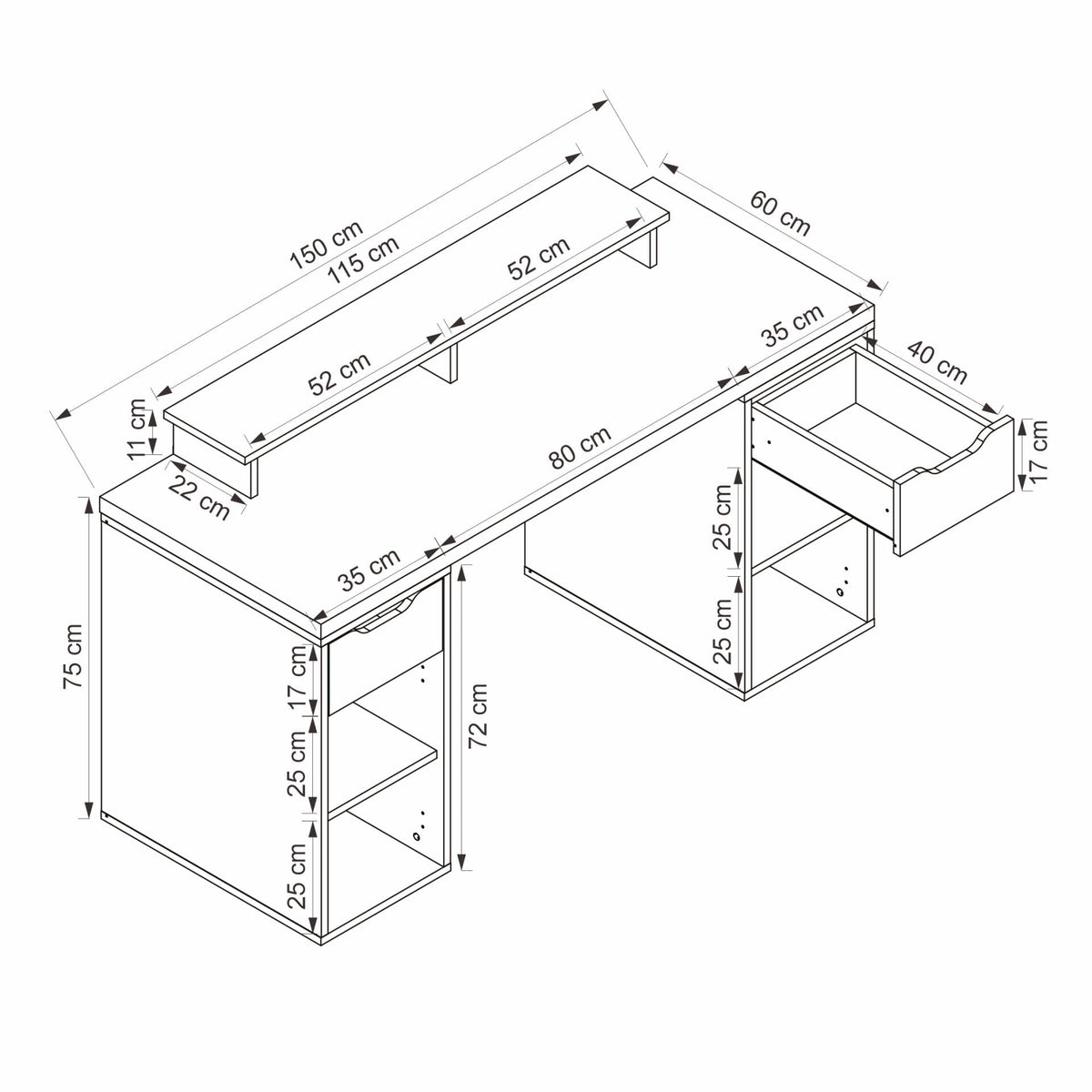 Γραφείο Υπολογιστή και Μελέτης Λευκό 150x75x60 εκ 506MNR3862