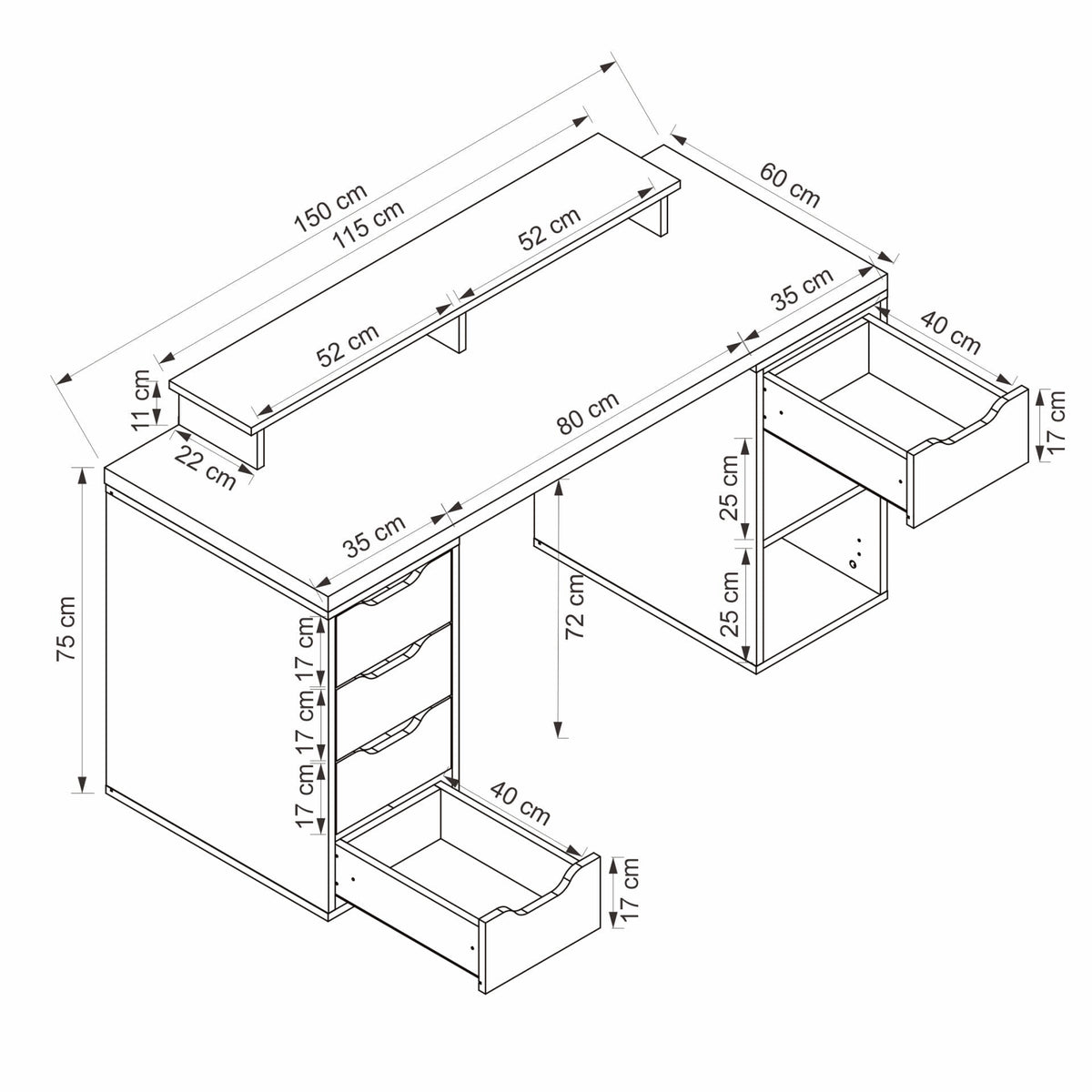 Γραφείο Υπολογιστή και Μελέτης Ανθρακί 150x75x60 εκ 506MNR3863