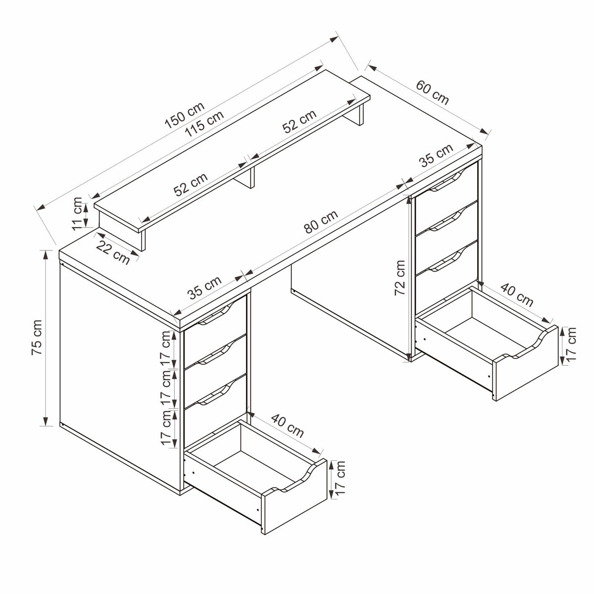 Γραφείο Υπολογιστή και Μελέτης Λευκό 150x75x60 εκ 506MNR3866