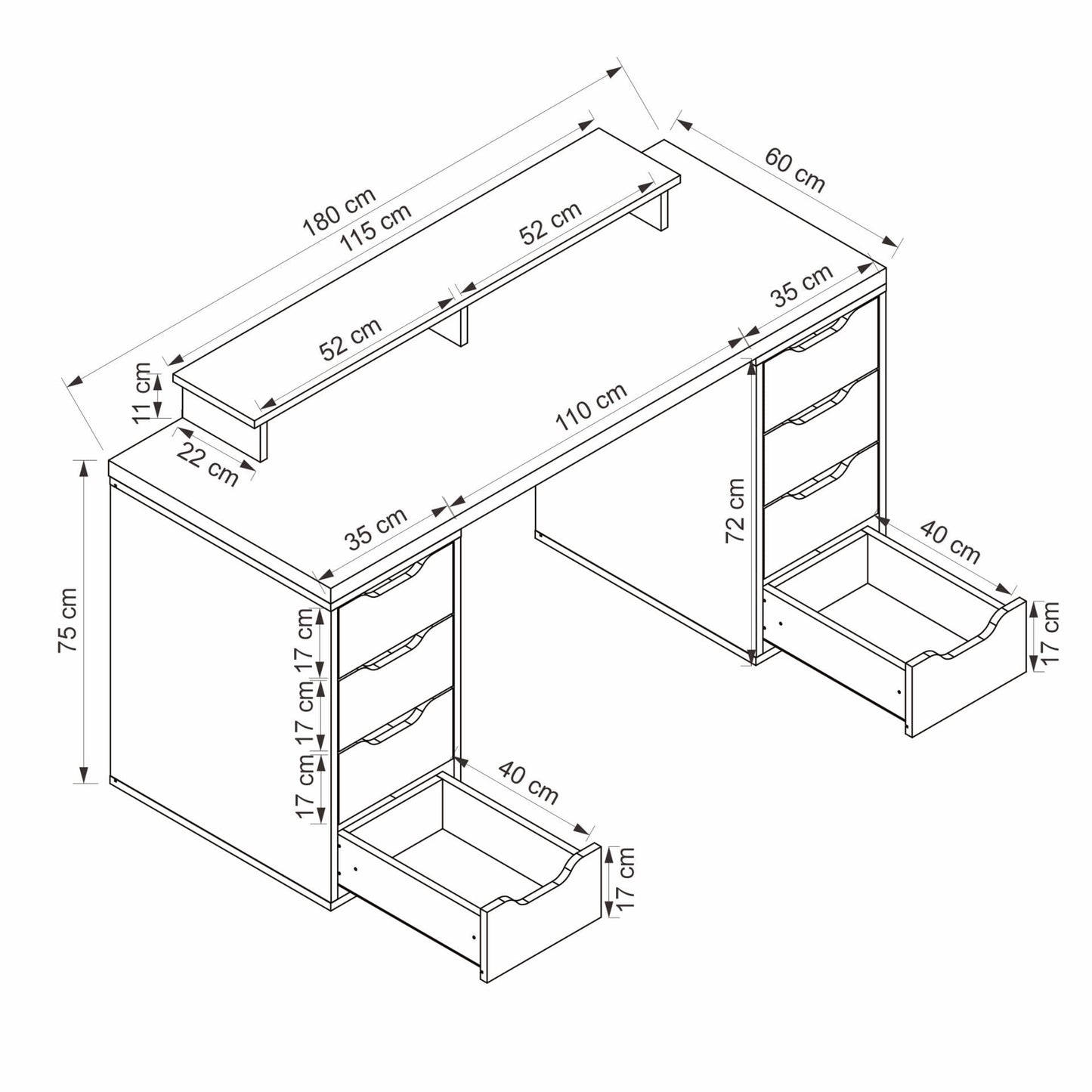 Γραφείο Υπολογιστή και Μελέτης Ανθρακί 180x75x60 εκ 506MNR3871