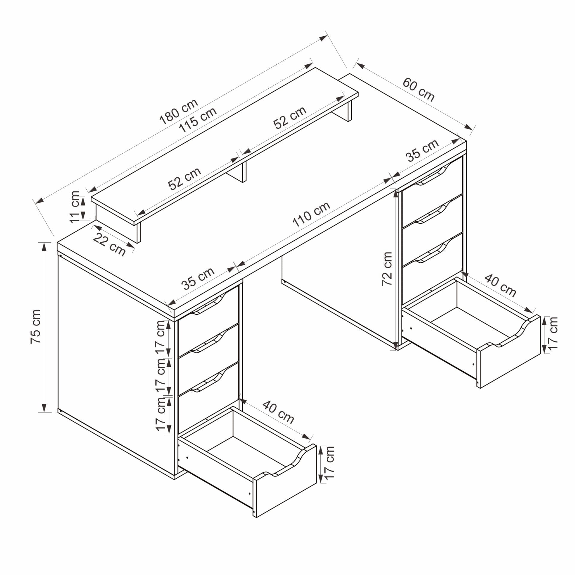 Γραφείο Υπολογιστή και Μελέτης Ανθρακί 180x75x60 εκ 506MNR3871