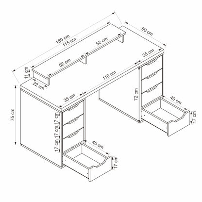 Γραφείο Υπολογιστή και Μελέτης Ανθρακί 180x75x60 εκ 506MNR3871