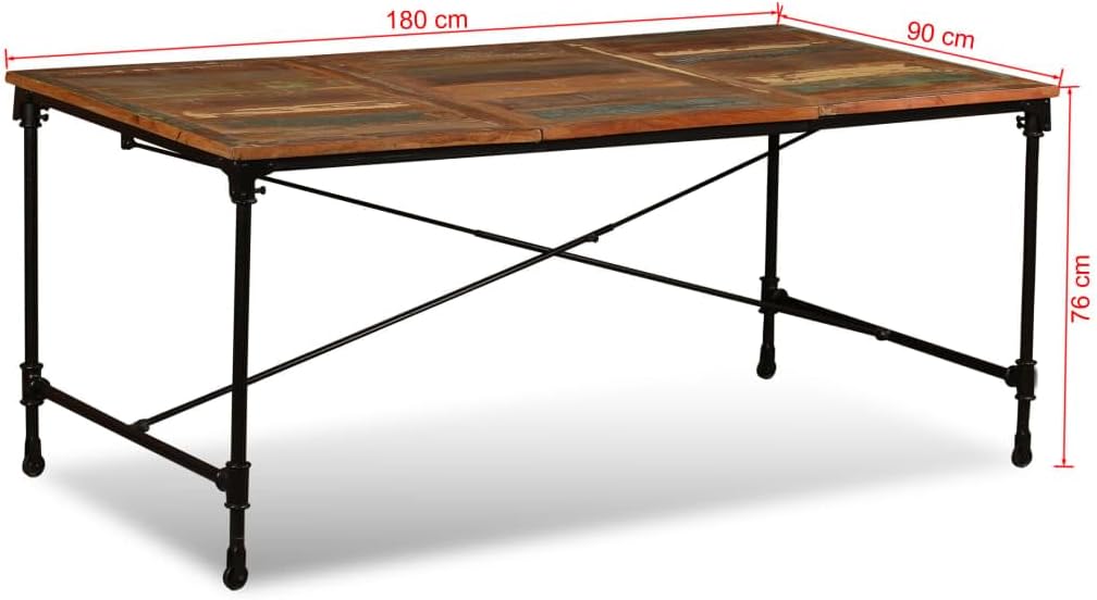 Τραπέζι Κουζίνας Τραπεζαρία Ρουστίκ Μασίφ Ξύλο Ανακυκλωμένο 180 εκ με Ρόδες 1243995