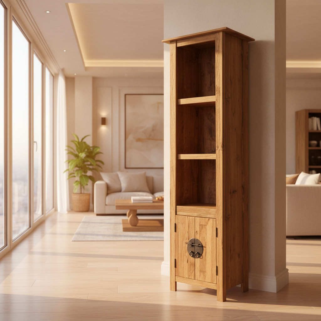 Ψηλό Ντουλάπι Βιβλιοθήκη Καθιστικού Ψηλό Ράφι Μασίφ Ξύλο Έπιπλο  1246036