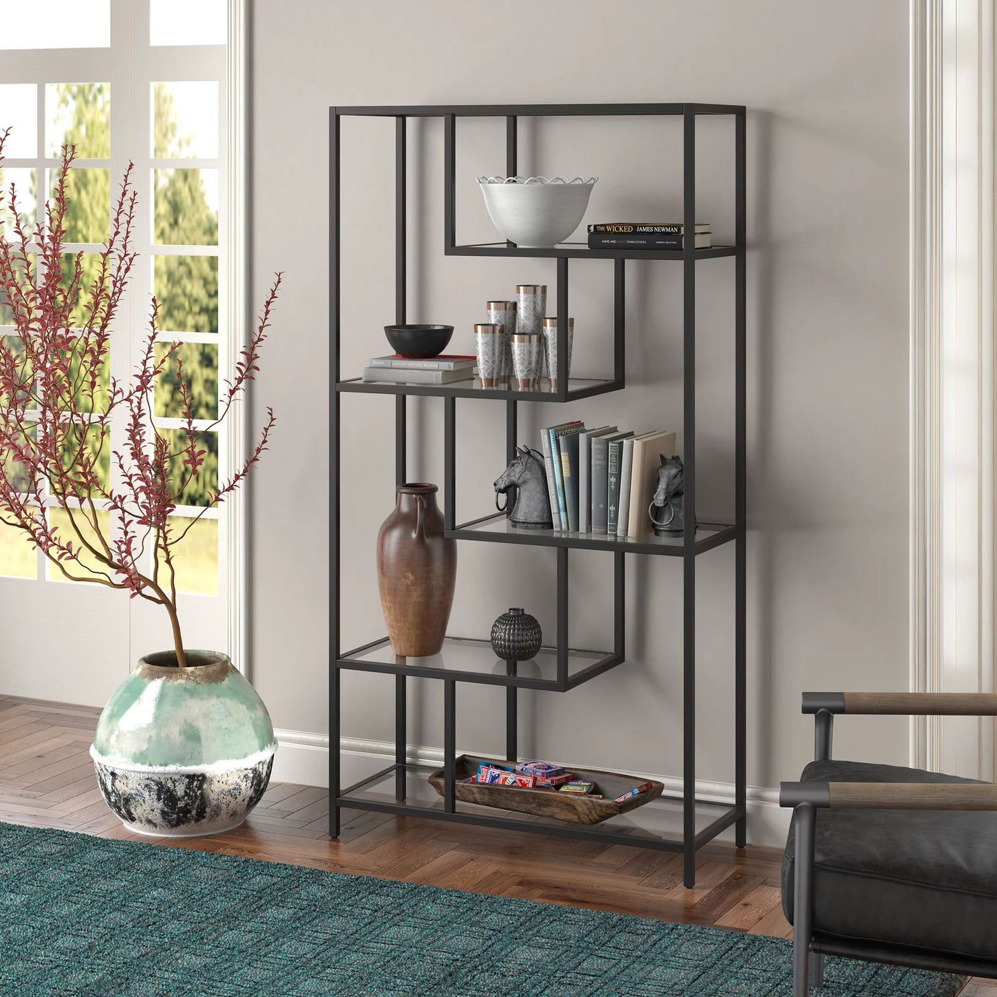 Βιβλιοθήκη 90 × 30 × 172 εκ. Μαύρο Tranparent GR540MDR1304