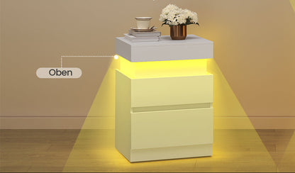 Κομοδίνο με Σταθμό Φόρτισης Σετ 2 τεμαχίων Φωτισμός LED Βοηθητικό Τραπεζάκι Μοντέρνο με Συρτάρια, 2 Πρίζες AC και Θύρες USB LET-829WB01