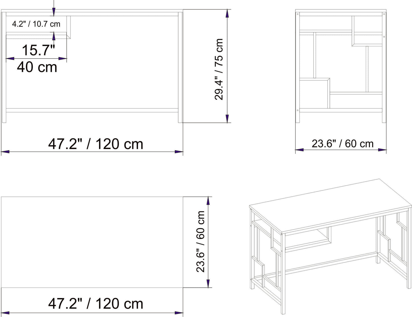 Γραφείο Υπολογιστή και Μελέτης 120x75x60 εκ. Λευκό | 541HDL1118