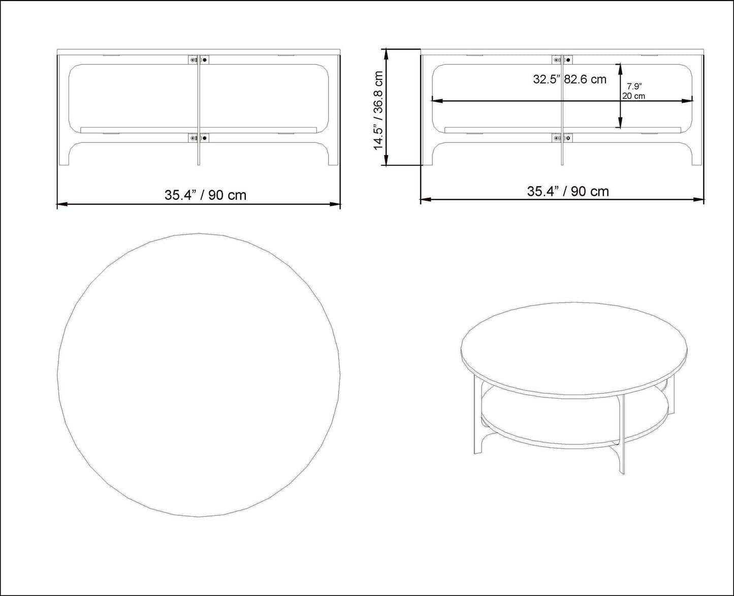 Τραπεζάκι Σαλονιού Μαύρο 90 x 90 x 36,8 εκ GR541HDL1212