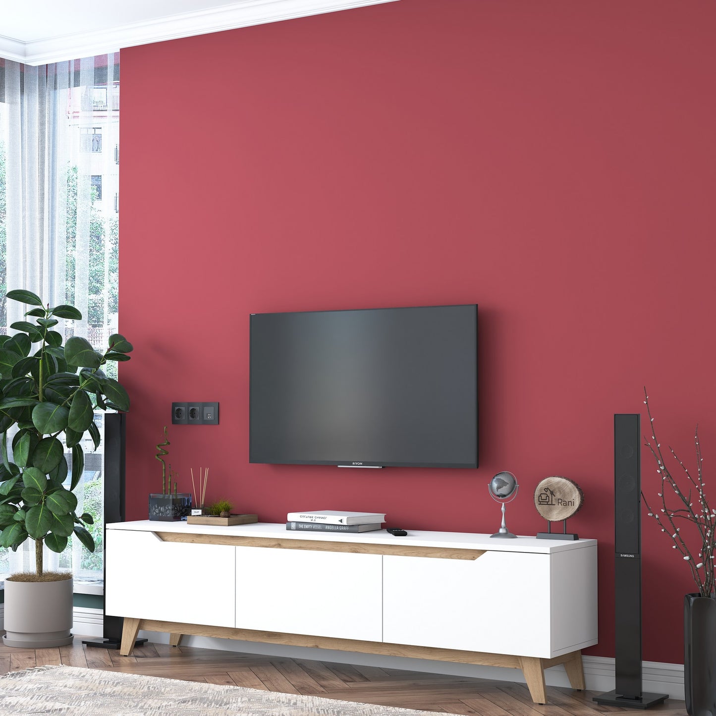 Έπιπλο Τηλεόρασης TV Βάση Σύνθεση Λευκό Καρυδί | 543WRN1516