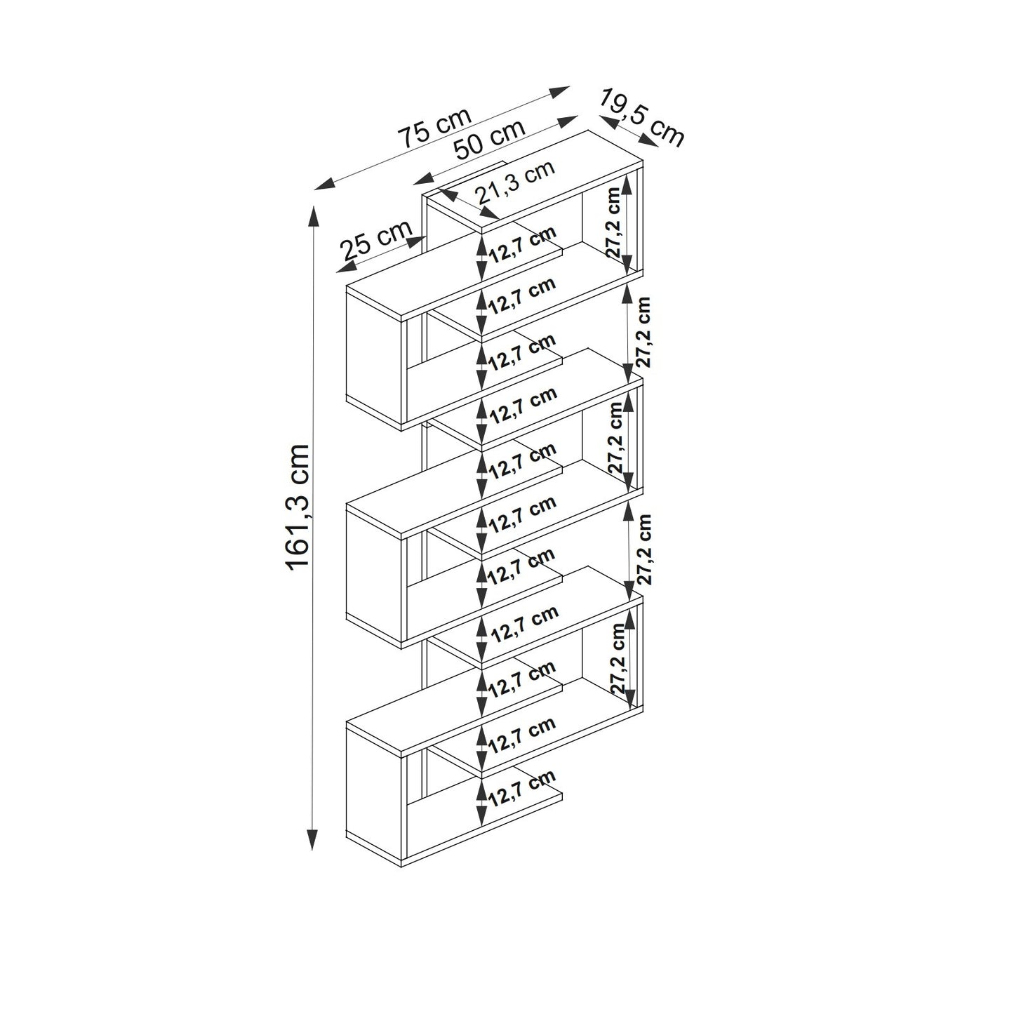 Βιβλιοθήκη 75 × 21,3 × 161,3 εκ. Λευκό GR550ARN1604