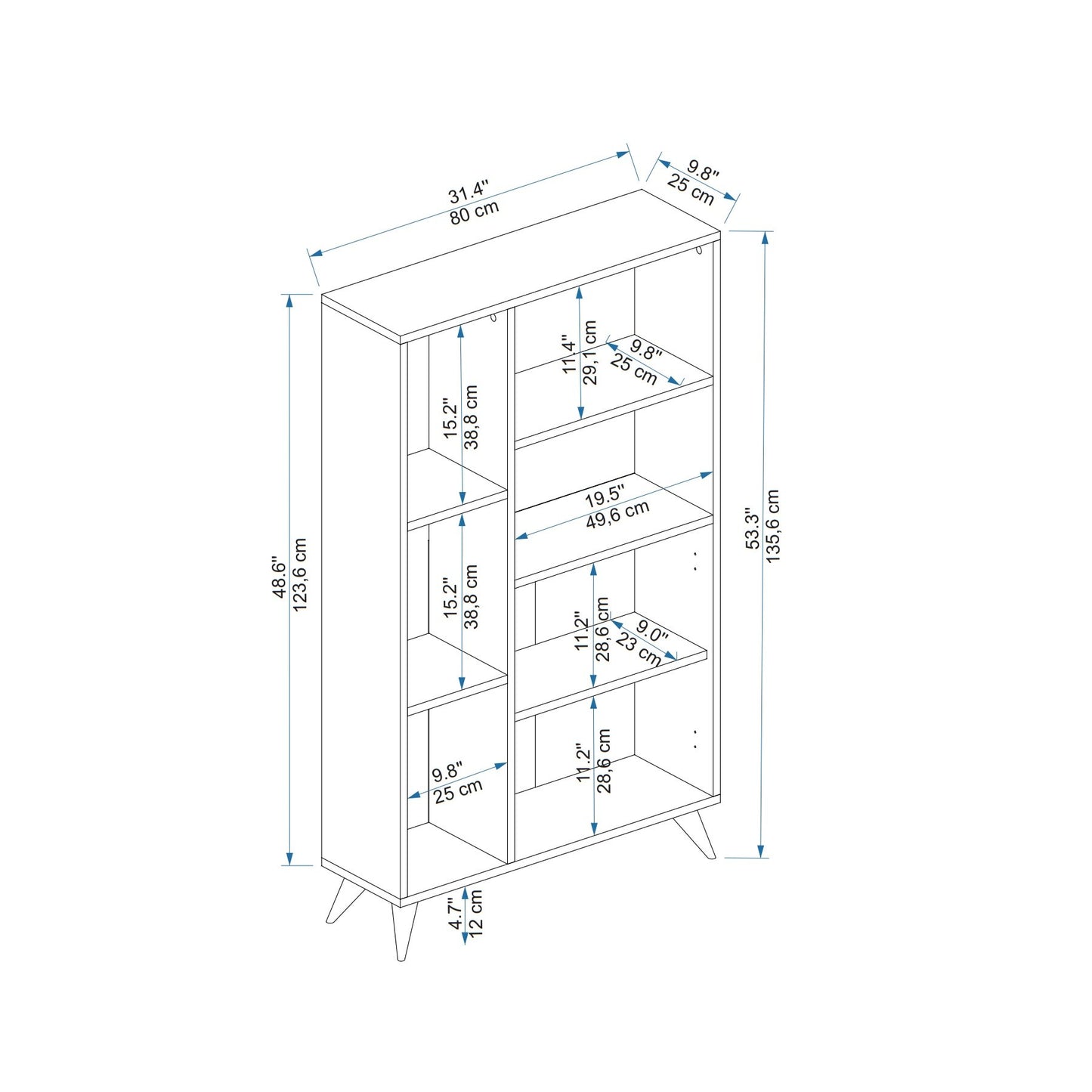 Βιβλιοθήκη 80 × 25 × 135,6 εκ. Light Καρυδί Ανθρακί GR550ARN1654