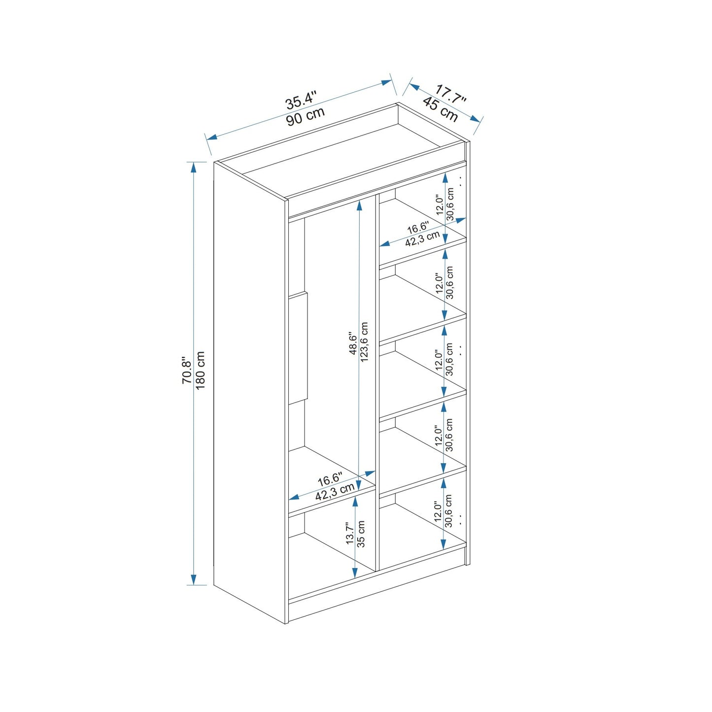 Ντουλάπα 90x180x45 εκ Λευκό 550ARN3161