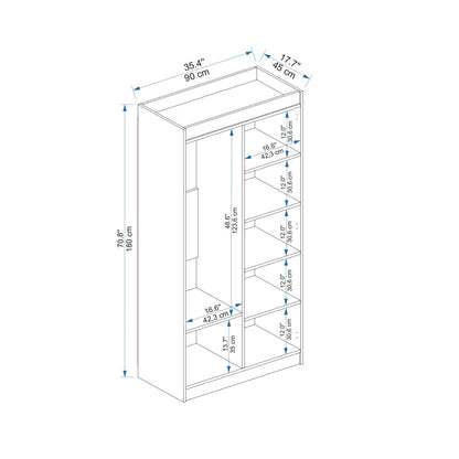 Ντουλάπα 90x180x45 εκ Λευκό 550ARN3161