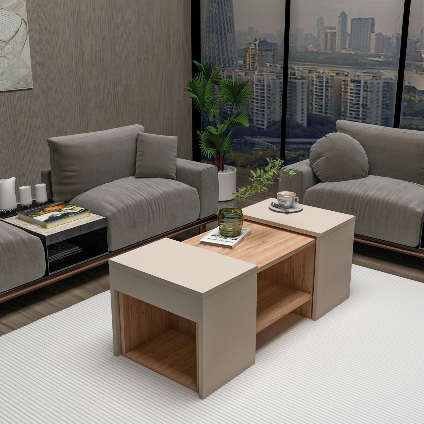 Τραπεζάκι Σαλονιού Set Πεύκο Atlantic - Μπεζ 100 x 40 x 37 εκ GR550ARN3462