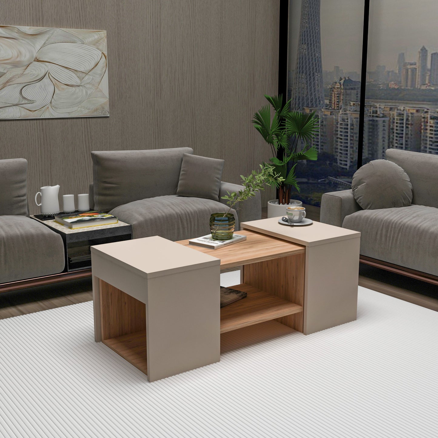 Τραπεζάκι Σαλονιού Set Πεύκο Atlantic - Μπεζ 100 x 40 x 37 εκ GR550ARN3462