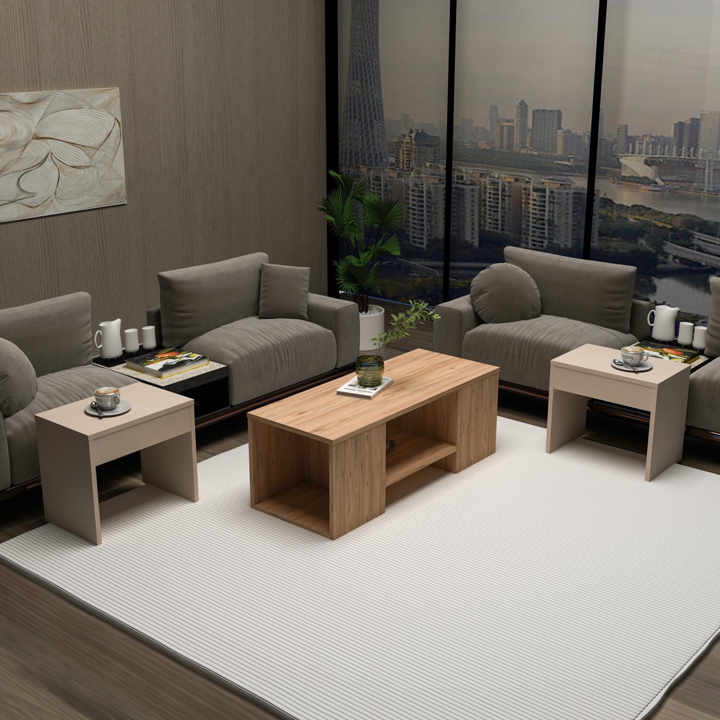 Τραπεζάκι Σαλονιού Set Πεύκο Atlantic - Μπεζ 100 x 40 x 37 εκ GR550ARN3462