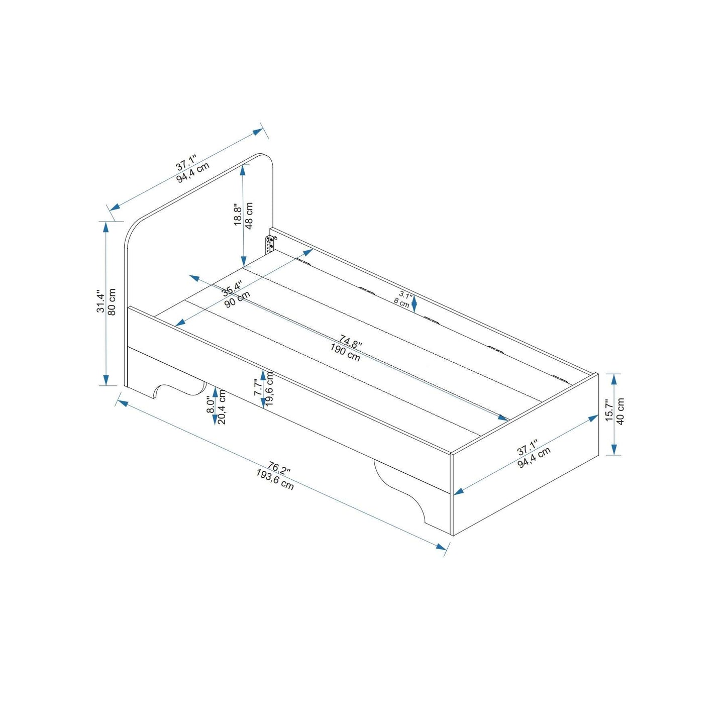 Μονό Κρεβάτι 90x190 cm σε Λευκό Χρώμα με Μίνιμαλ και Σύγχρονο Σχεδιασμό | 550ARN3519