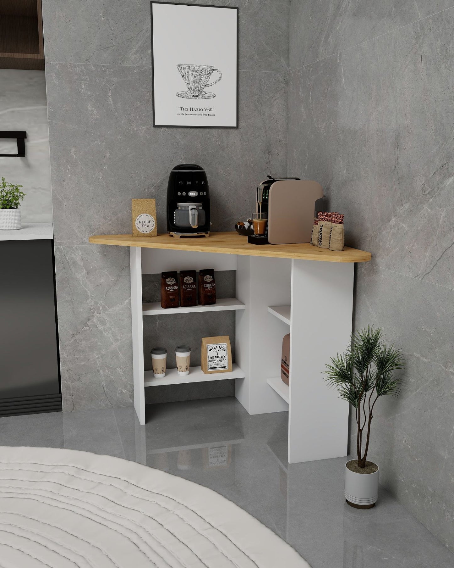 Τραπέζι Κουζίνας Νησίδα Sapphire Oak Λευκό 80x74x80 εκ 550ARN3602
