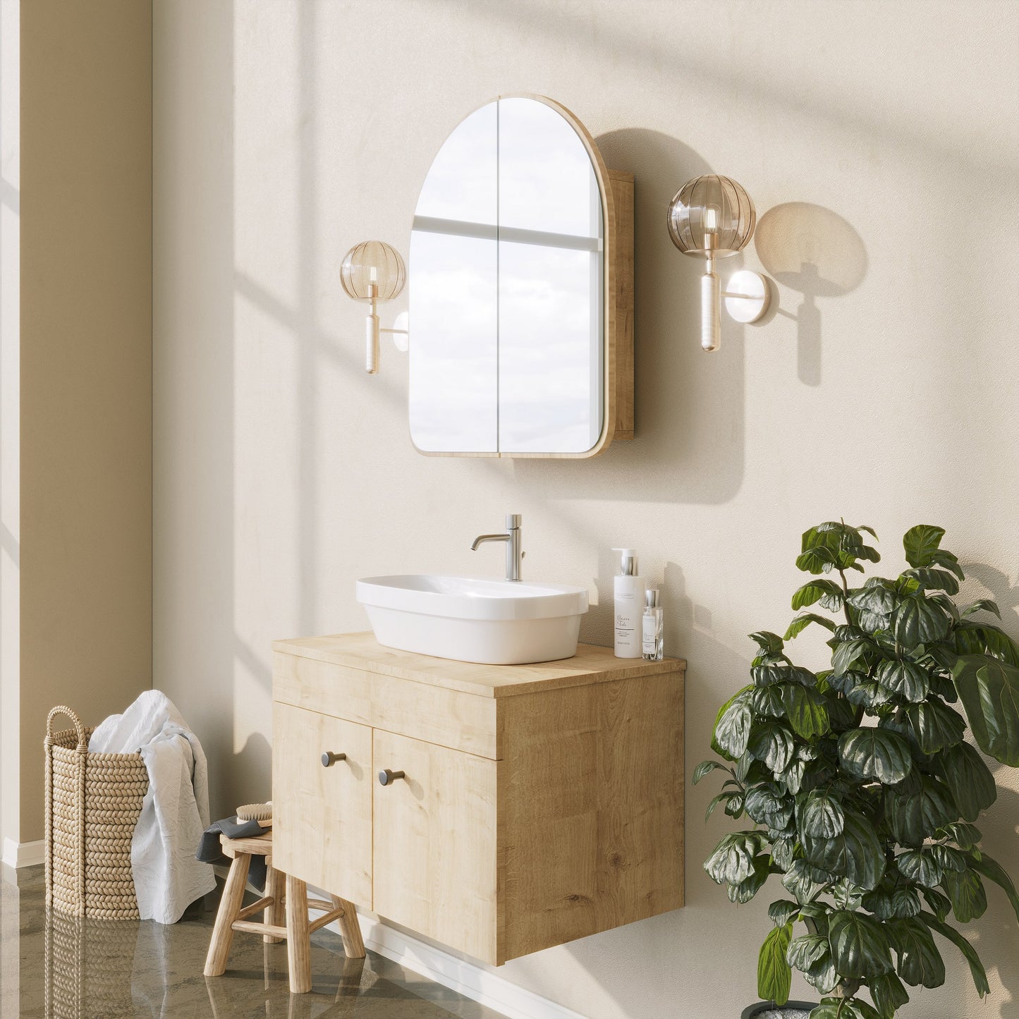 Ντουλάπι Καθρέφτης Μπάνιου 12x45x50 εκ. Μπεζ | 552NOS1230