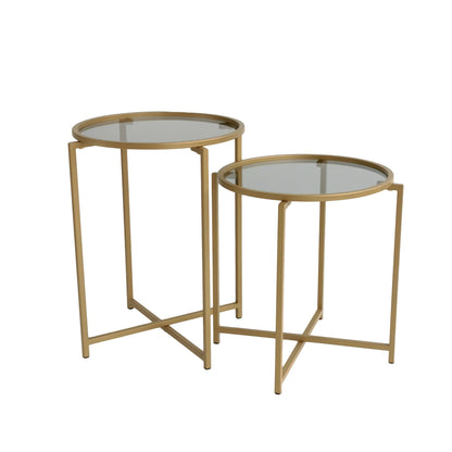 Τραπεζάκι Σαλονιού Set Χρυσό - Καπνιστό 50 x 50 x 50 εκ GR552NOS1421