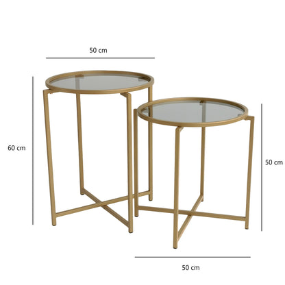 Τραπεζάκι Σαλονιού Set Χρυσό - Καπνιστό 50 x 50 x 50 εκ GR552NOS1421