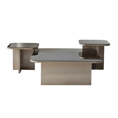 Τραπεζάκι Σαλονιού Set Μπεζ - Μπρονζέ 80 x 80 x 30 εκ GR552NOS1478