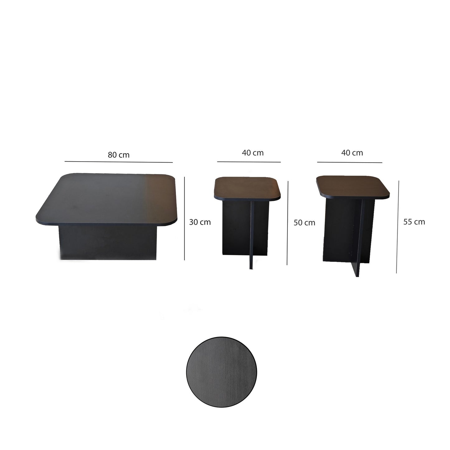 Τραπεζάκι Σαλονιού Set Μαύρο 40 x 40 x 50 εκ GR552NOS1483
