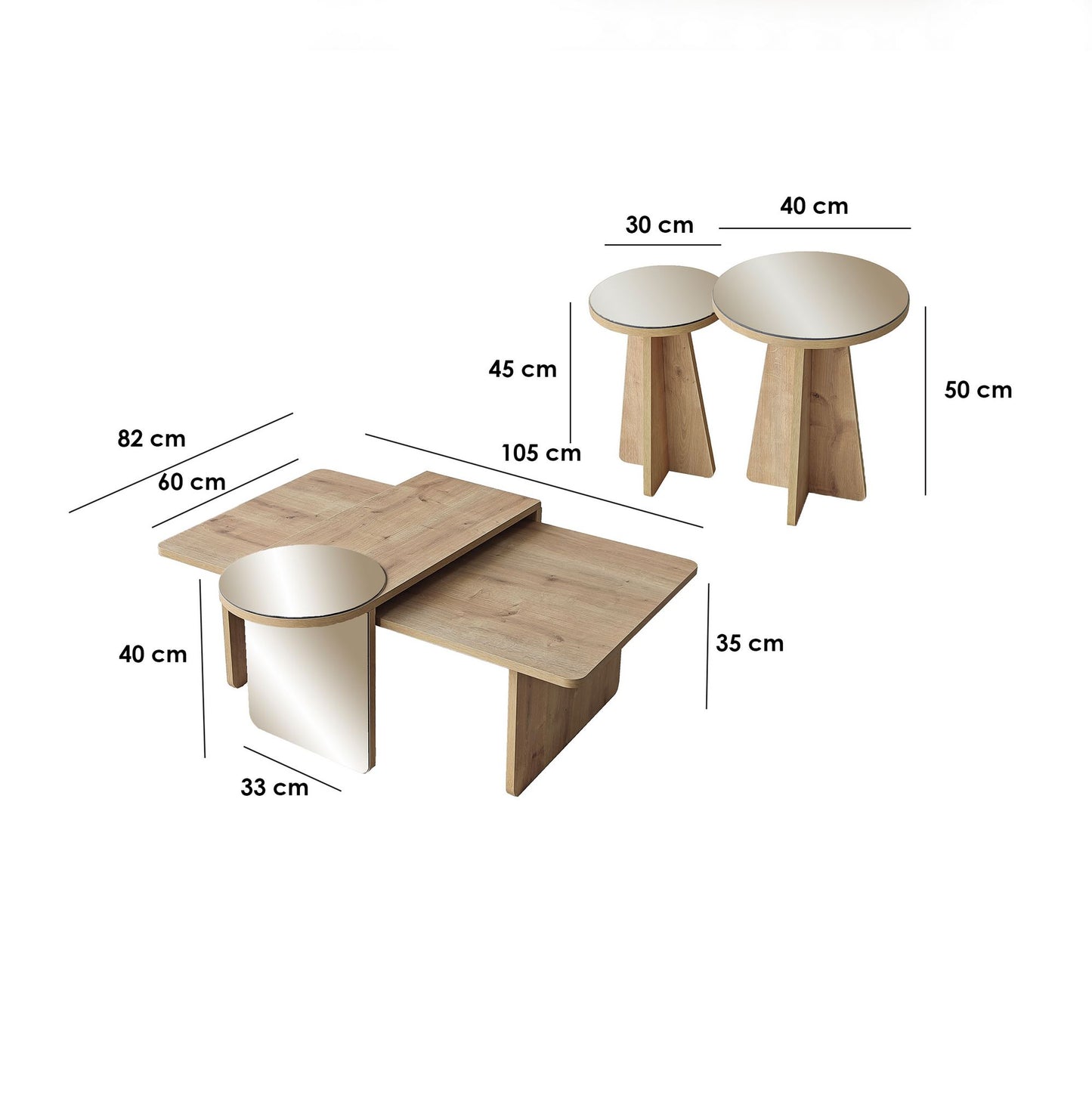 Τραπεζάκι Σαλονιού Set Μπρονζέ - Saphhire Δρυς 105 x 60 x 35 εκ GR552NOS1487