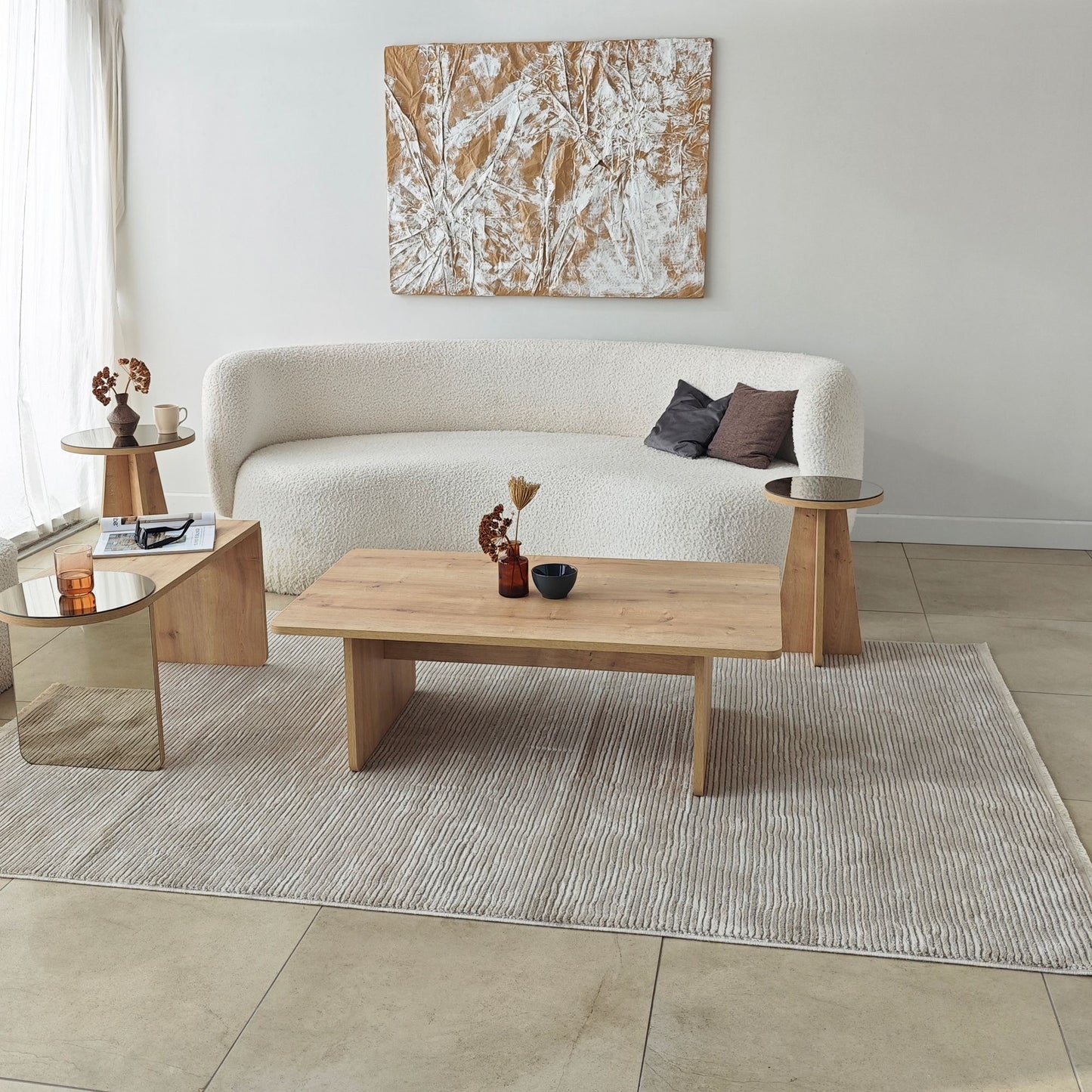 Τραπεζάκι Σαλονιού Set Μπρονζέ - Saphhire Δρυς 105 x 60 x 35 εκ GR552NOS1487