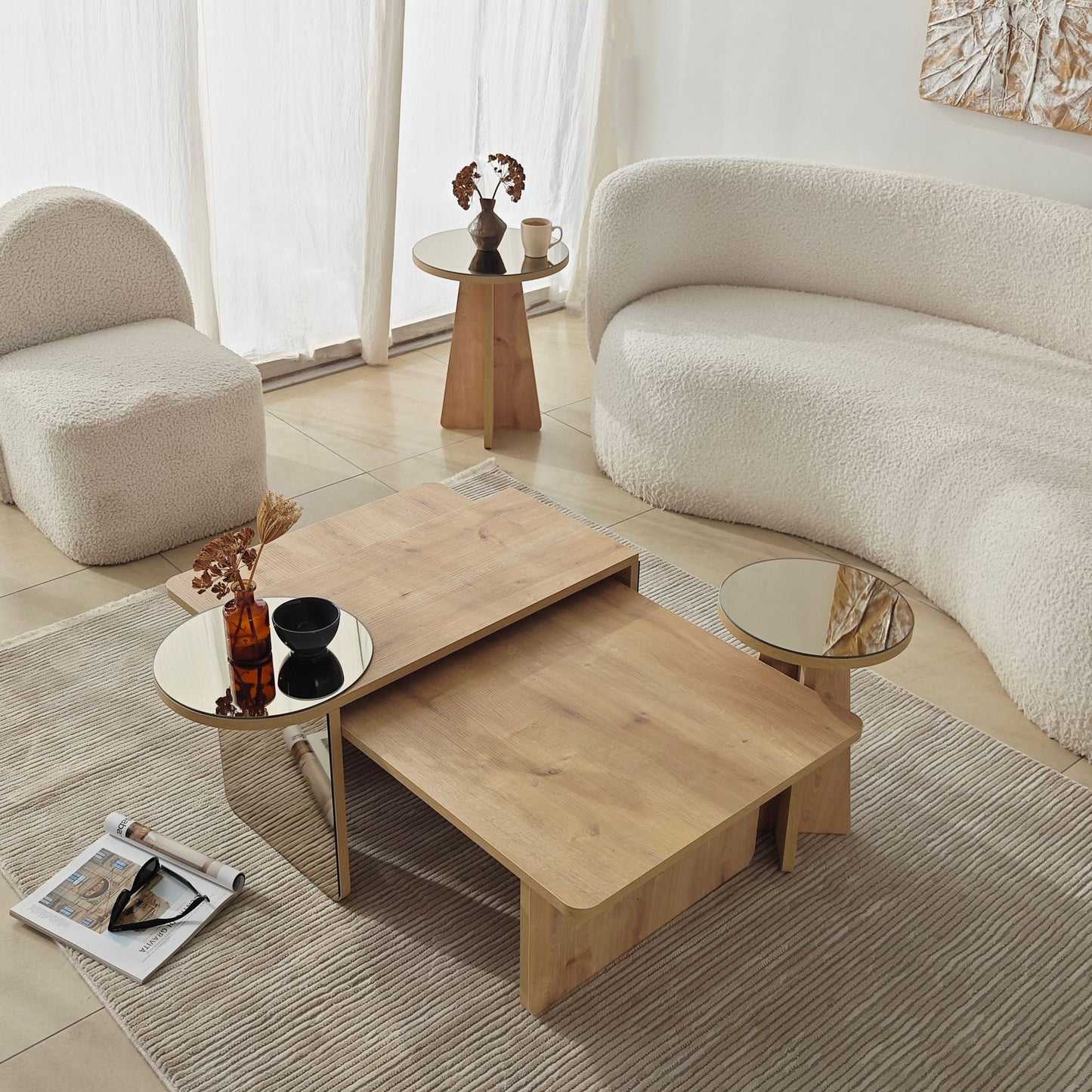 Τραπεζάκι Σαλονιού Set Μπρονζέ - Saphhire Δρυς 105 x 60 x 35 εκ GR552NOS1487