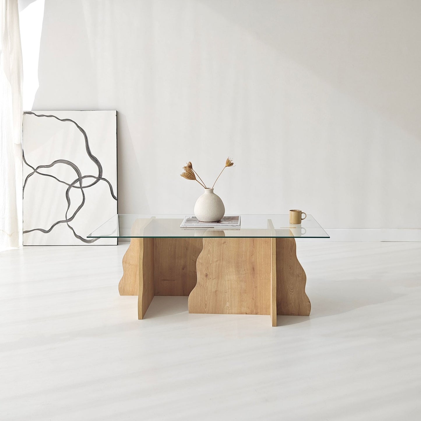 Τραπεζάκι Σαλονιού Δρυς Sapphire - Διάφανο 105 x 65 x 40 εκ GR552NOS1491