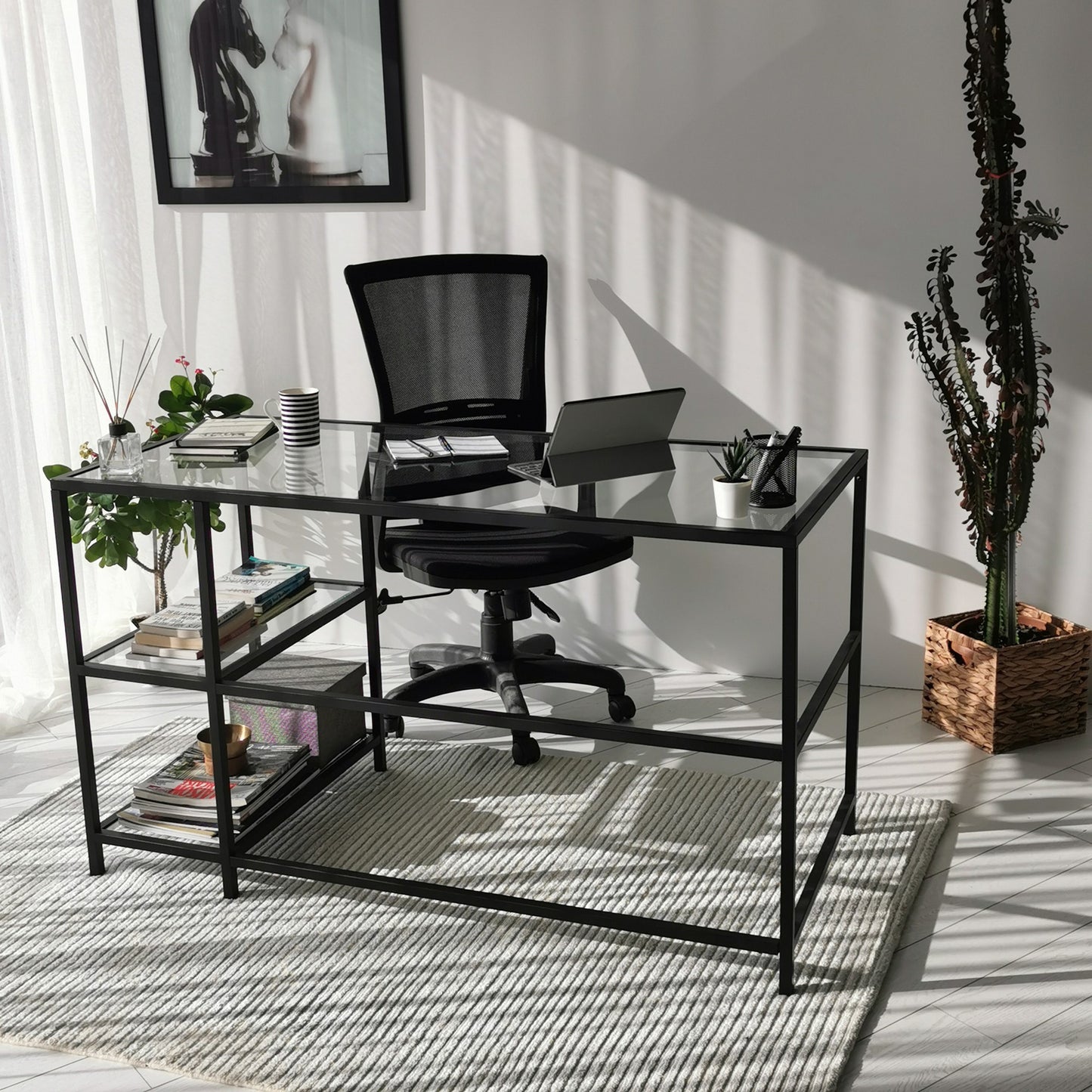 Γραφείο Υπολογιστή Γυαλί & Μέταλλο 130x60x75 εκ. – Μοντέρνος Industrial Σχεδιασμός 552NOS1703