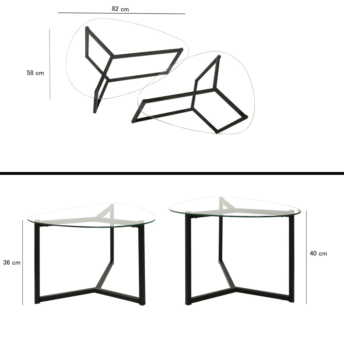 Τραπεζάκι Σαλονιού Set Matte Μαύρο 82 x 58 x 40 εκ GR552NOS2222