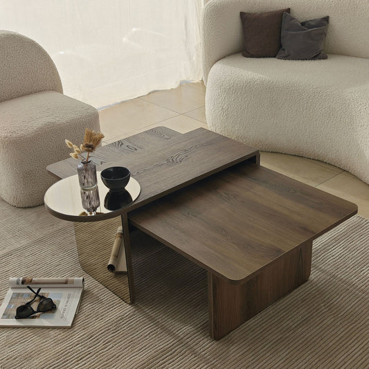 Τραπεζάκι Σαλονιού Set Μπρονζέ - Καρυδί 105 x 60 x 35 εκ GR552NOS2282