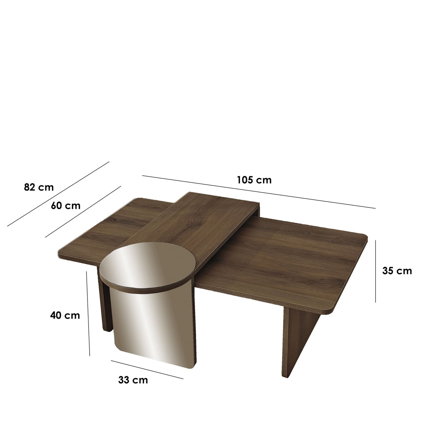 Τραπεζάκι Σαλονιού Set Μπρονζέ - Καρυδί 105 x 60 x 35 εκ GR552NOS2282
