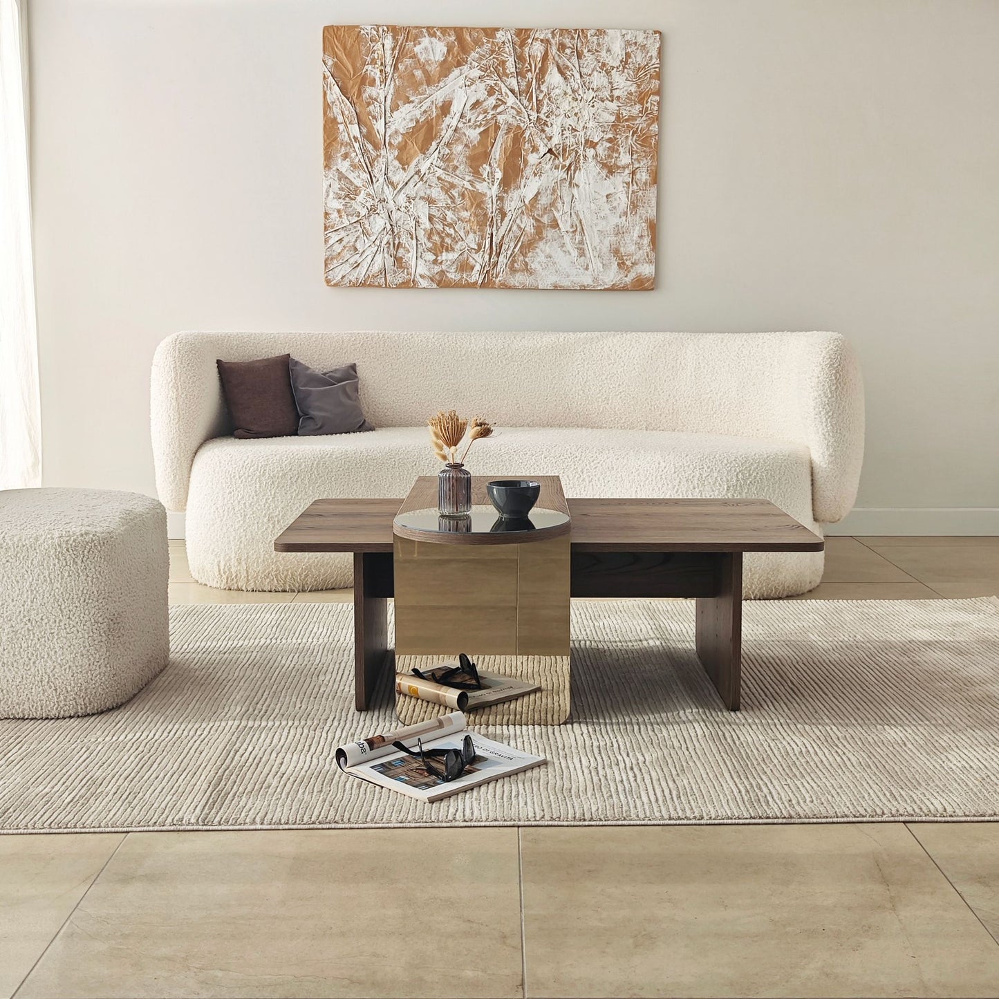 Τραπεζάκι Σαλονιού Set Μπρονζέ - Καρυδί 105 x 60 x 35 εκ GR552NOS2282