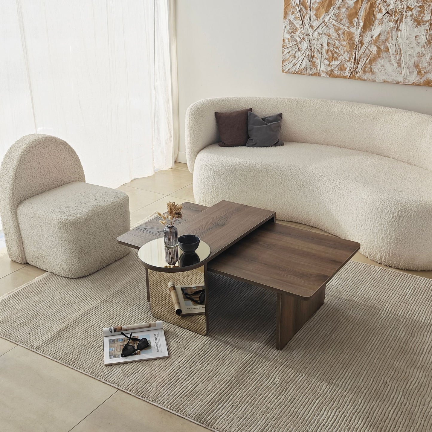 Τραπεζάκι Σαλονιού Set Μπρονζέ - Καρυδί 105 x 60 x 35 εκ GR552NOS2282