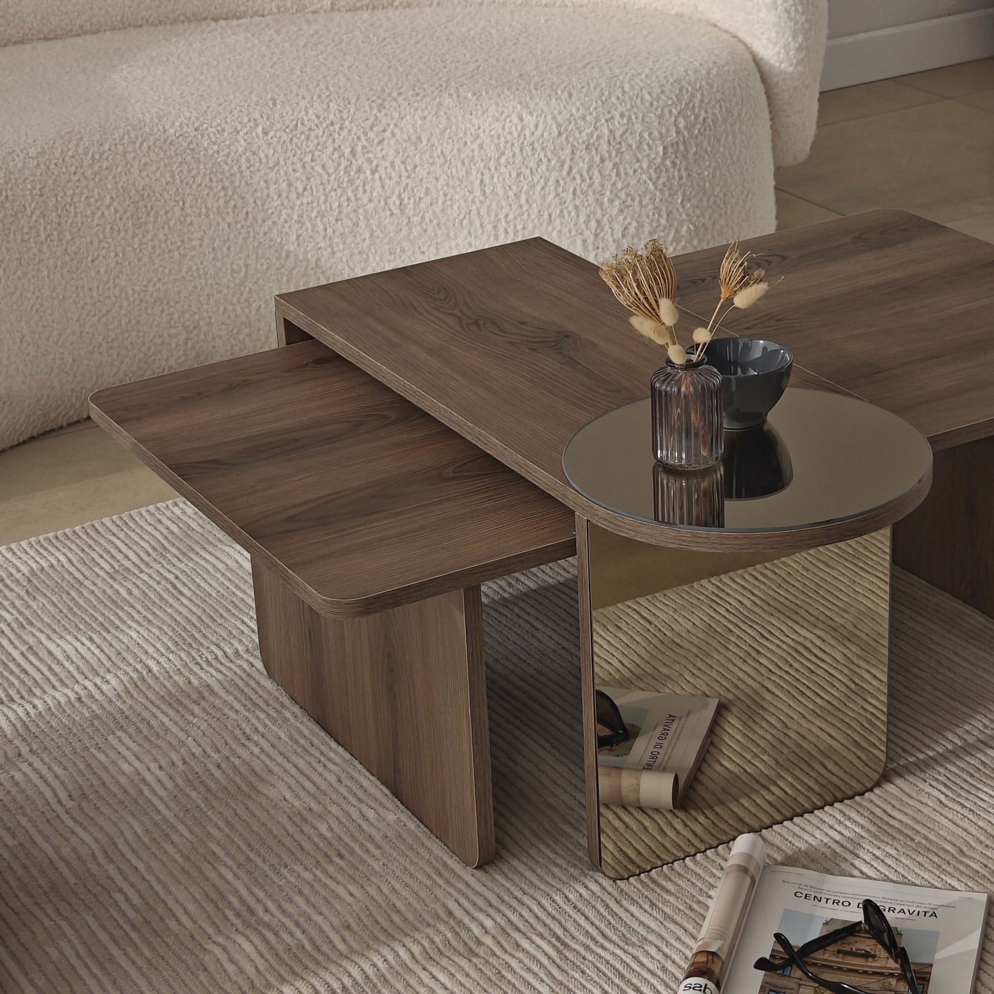 Τραπεζάκι Σαλονιού Set Μπρονζέ - Καρυδί 105 x 60 x 35 εκ GR552NOS2282