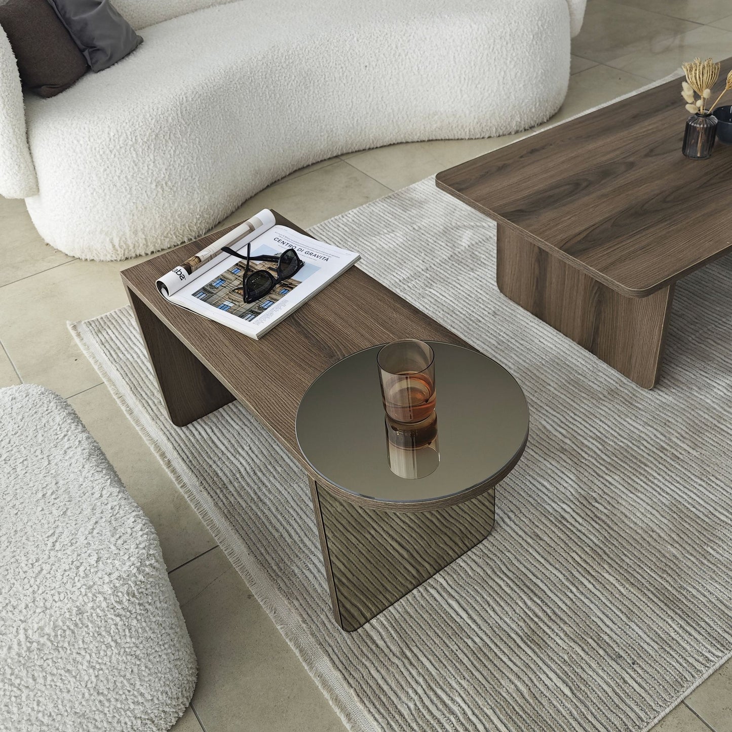 Τραπεζάκι Σαλονιού Set Μπρονζέ - Καρυδί 105 x 60 x 35 εκ GR552NOS2282