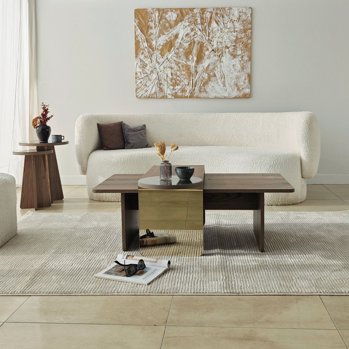Τραπεζάκι Σαλονιού Set Μπρονζέ - Καρυδί 105 x 60 x 35 εκ GR552NOS2283