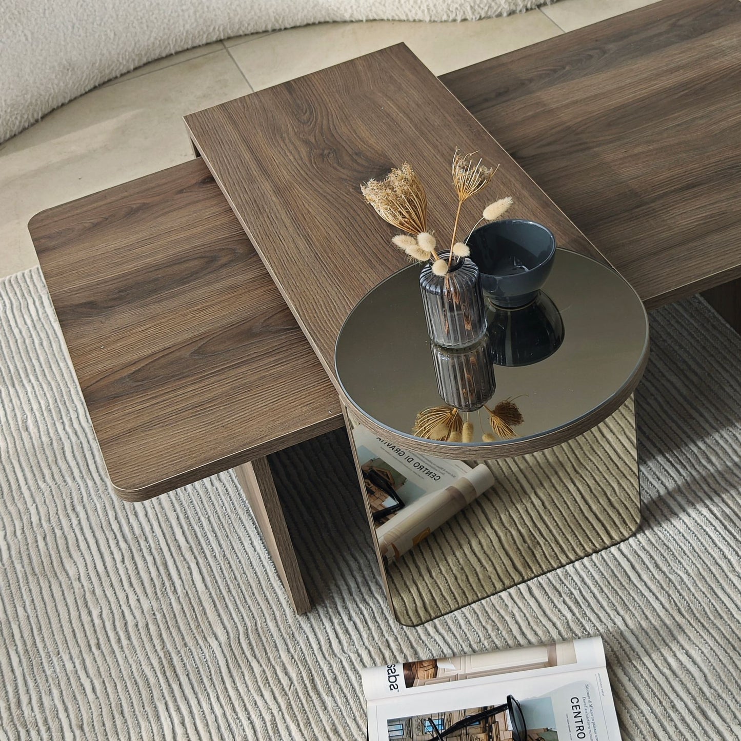 Τραπεζάκι Σαλονιού Set Μπρονζέ - Καρυδί 105 x 60 x 35 εκ GR552NOS2283