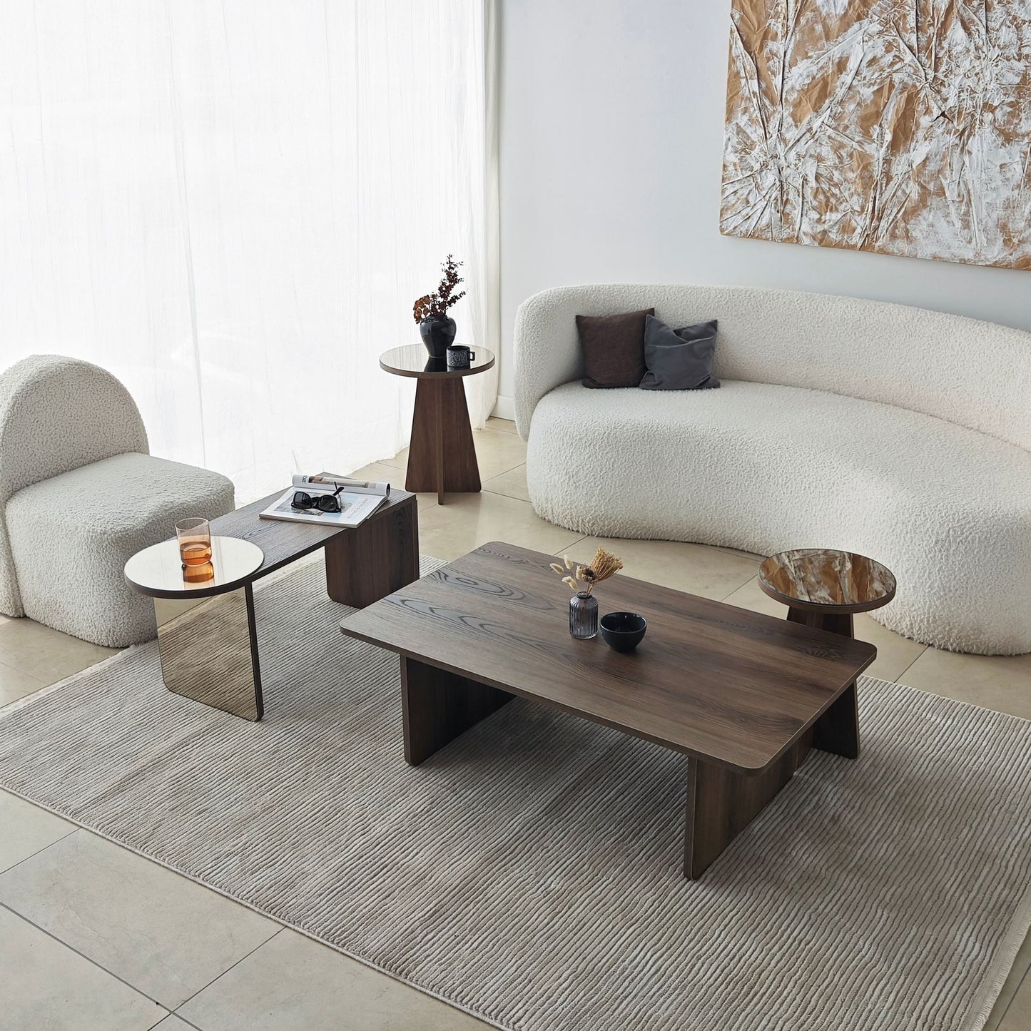 Τραπεζάκι Σαλονιού Set Μπρονζέ - Καρυδί 105 x 60 x 35 εκ GR552NOS2283
