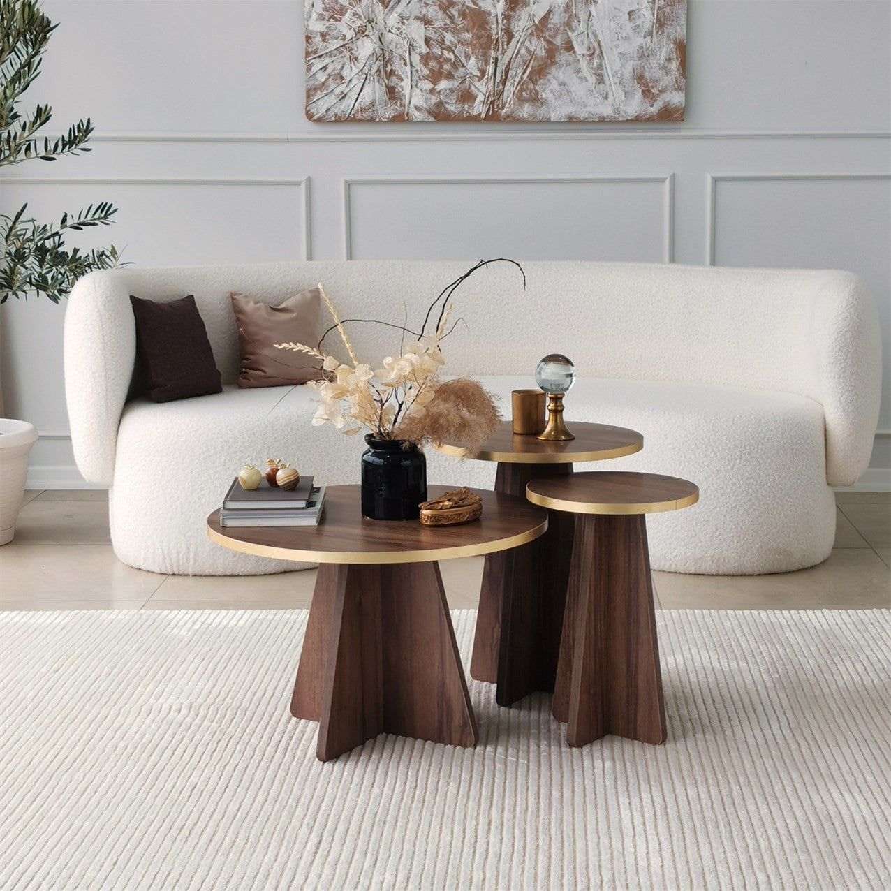 Τραπεζάκι Σαλονιού Set Χρυσό - Καρυδί 40 x 40 x 50 εκ GR552NOS2374