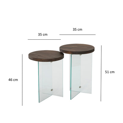 Τραπεζάκι Σαλονιού Set Διάφανο - Καρυδί 35 x 51 εκ GR552NOS2408
