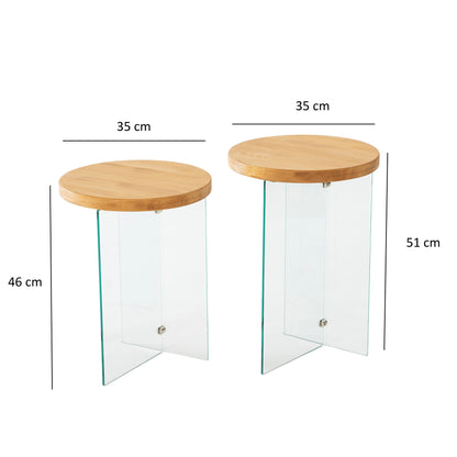 Τραπεζάκι Σαλονιού Set Δρυς - Διάφανο 35 x 51 εκ GR552NOS2412