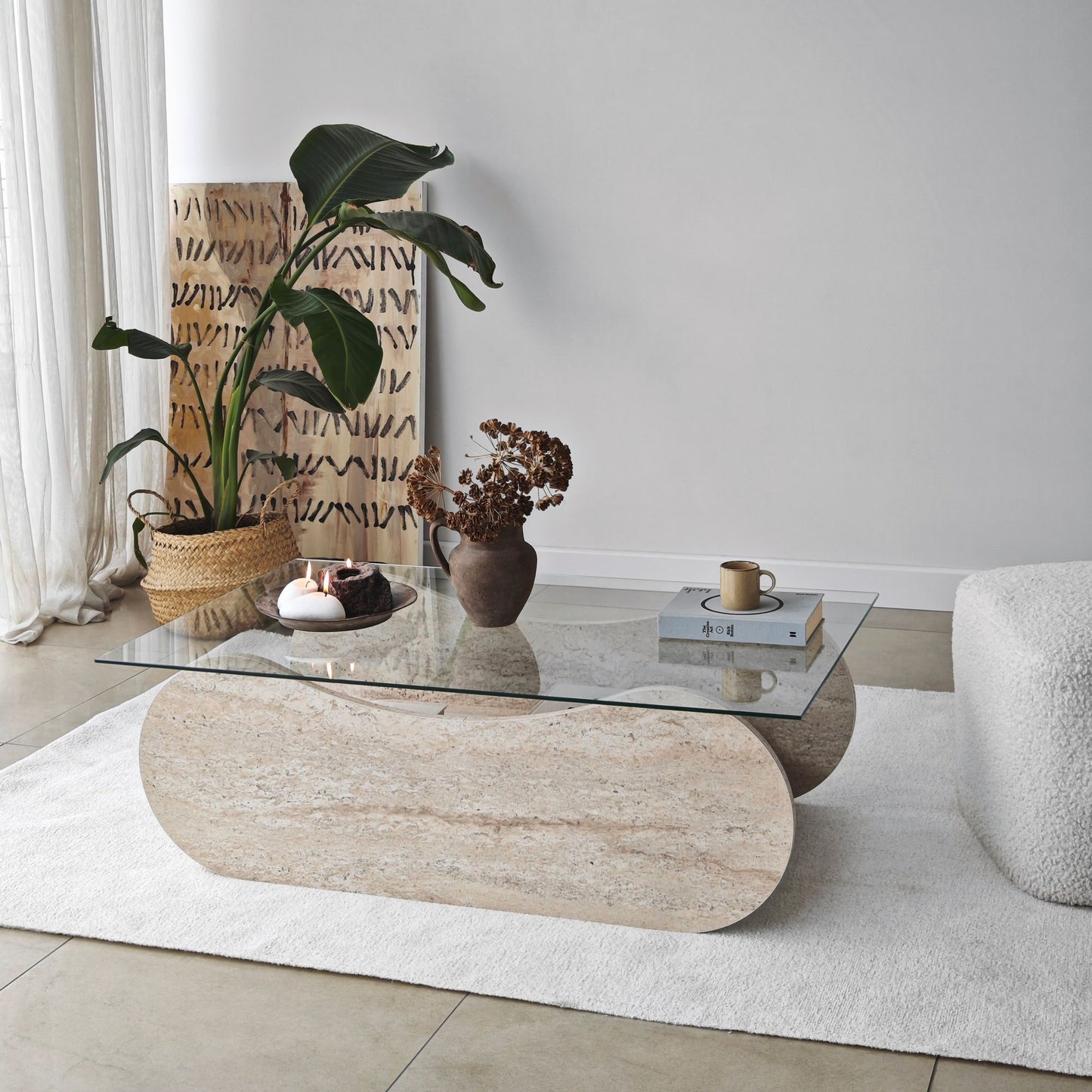 Τραπεζάκι Σαλονιού Travertine - Διάφανο 105 x 65 x 35 εκ GR552NOS2556