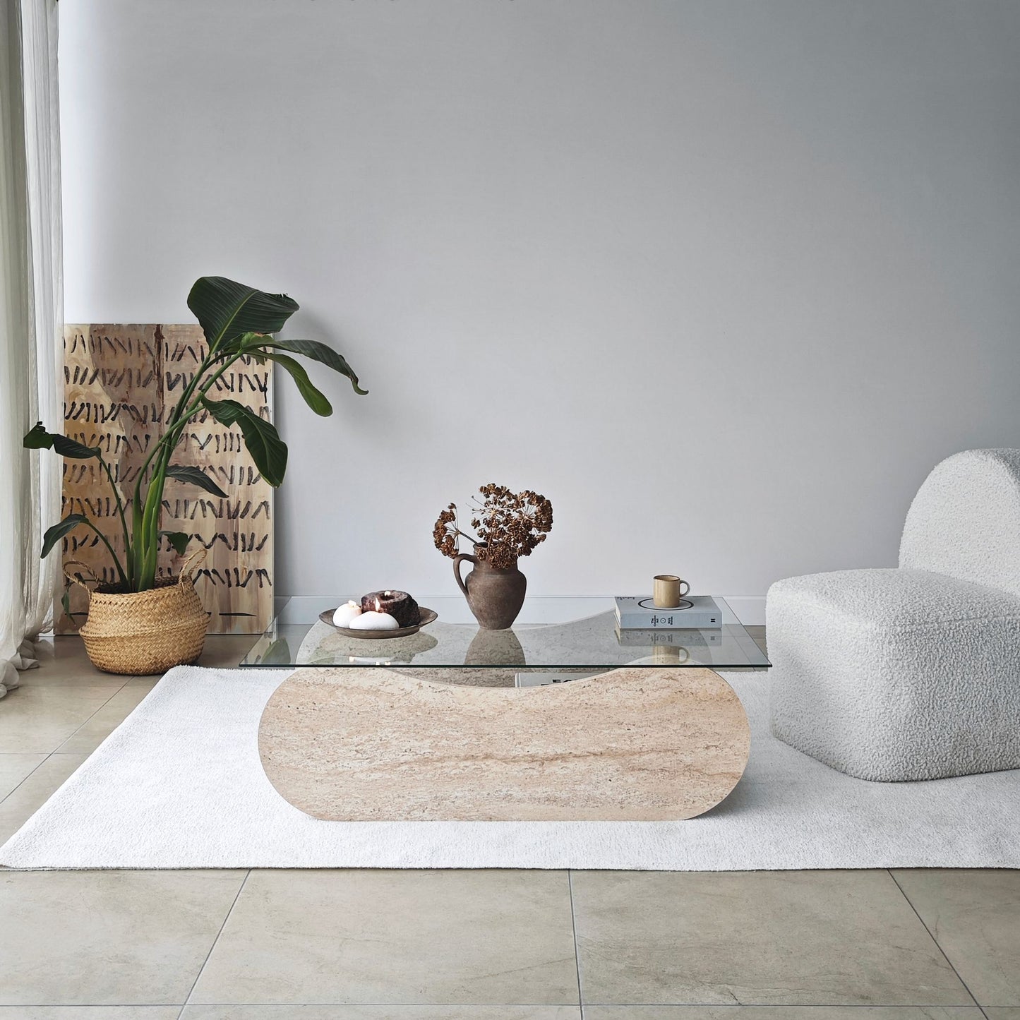 Τραπεζάκι Σαλονιού Travertine - Διάφανο 105 x 65 x 35 εκ GR552NOS2556
