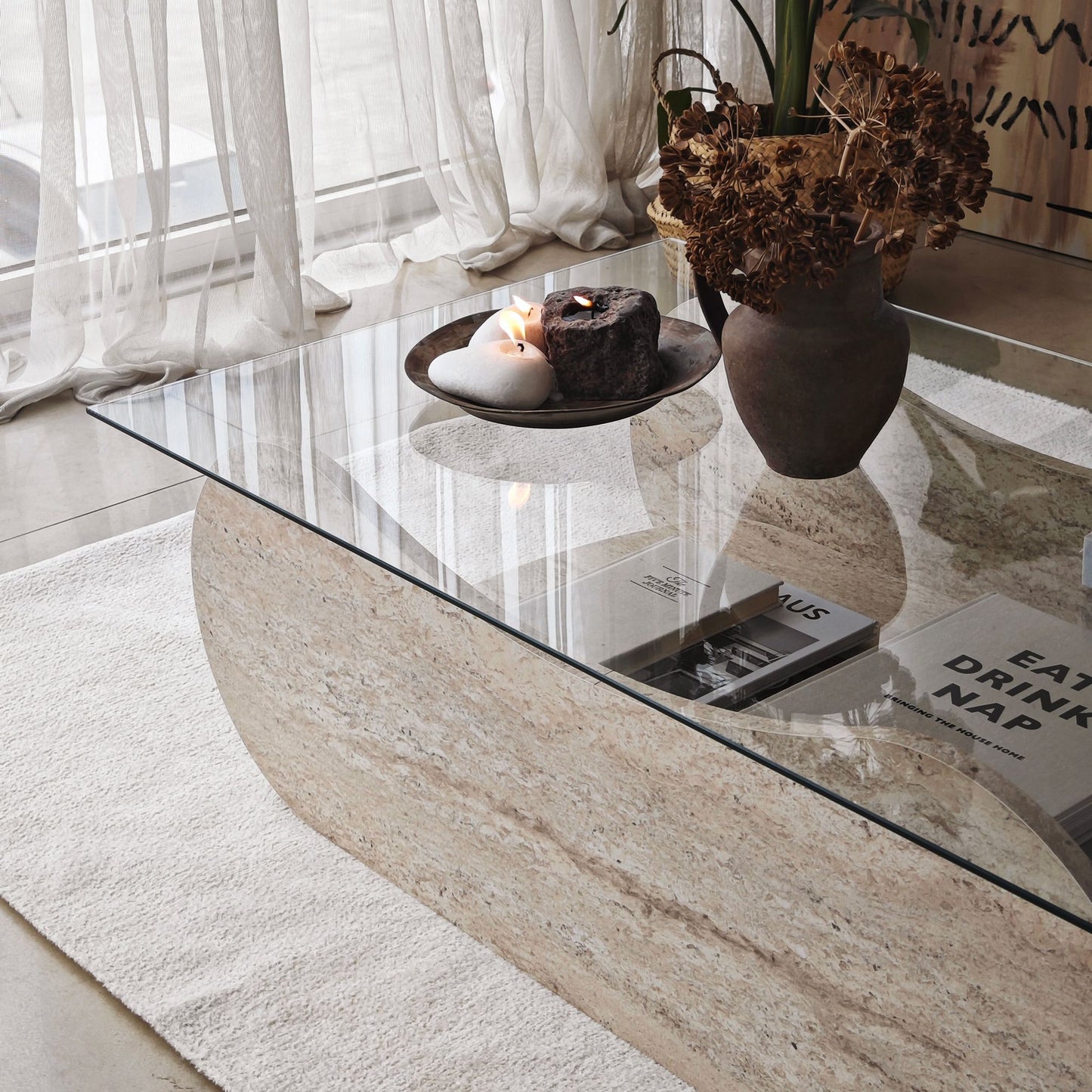 Τραπεζάκι Σαλονιού Travertine - Διάφανο 105 x 65 x 35 εκ GR552NOS2556